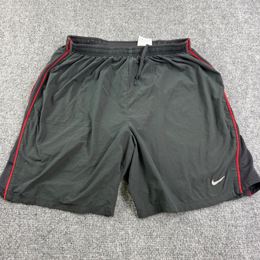Nike Running Shorts M Black Red Stripe Dri-Fit Zipper Pocket Mens